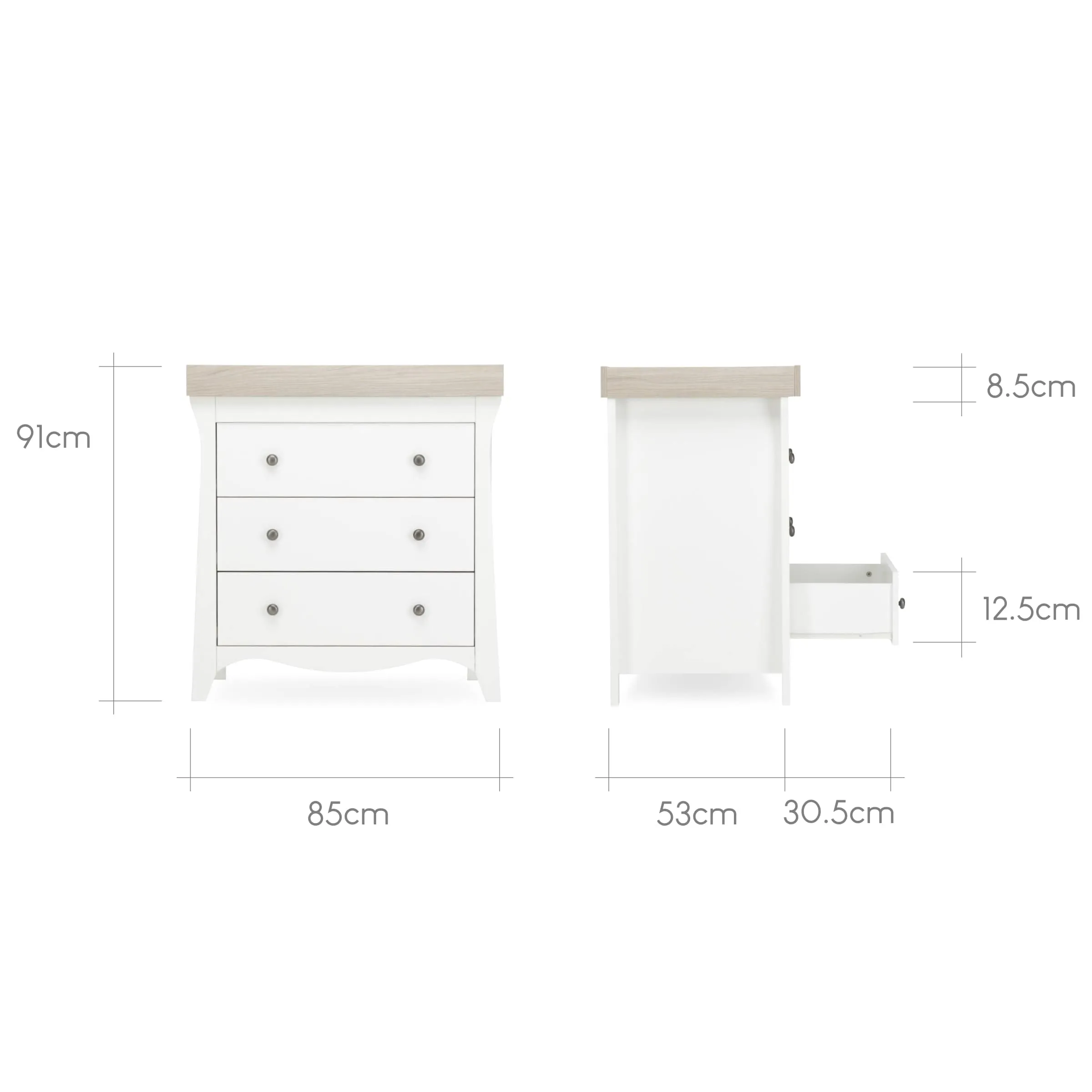 Cuddleco Clara 3 Drawer Dresser - White Ash