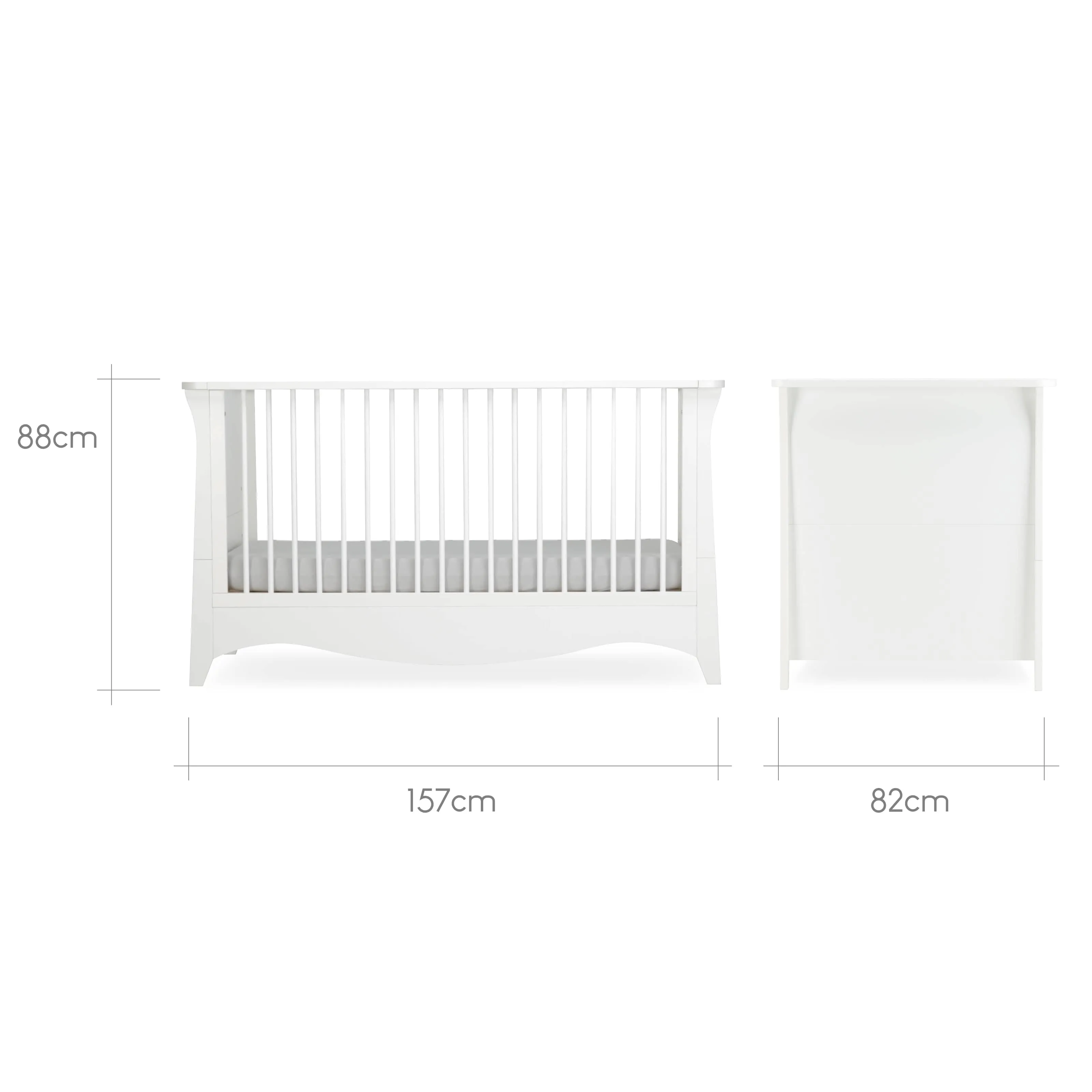 Cuddleco Clara 3 Piece Set 3 Drawer Dresser, Cot Bed and Wardrobe - White