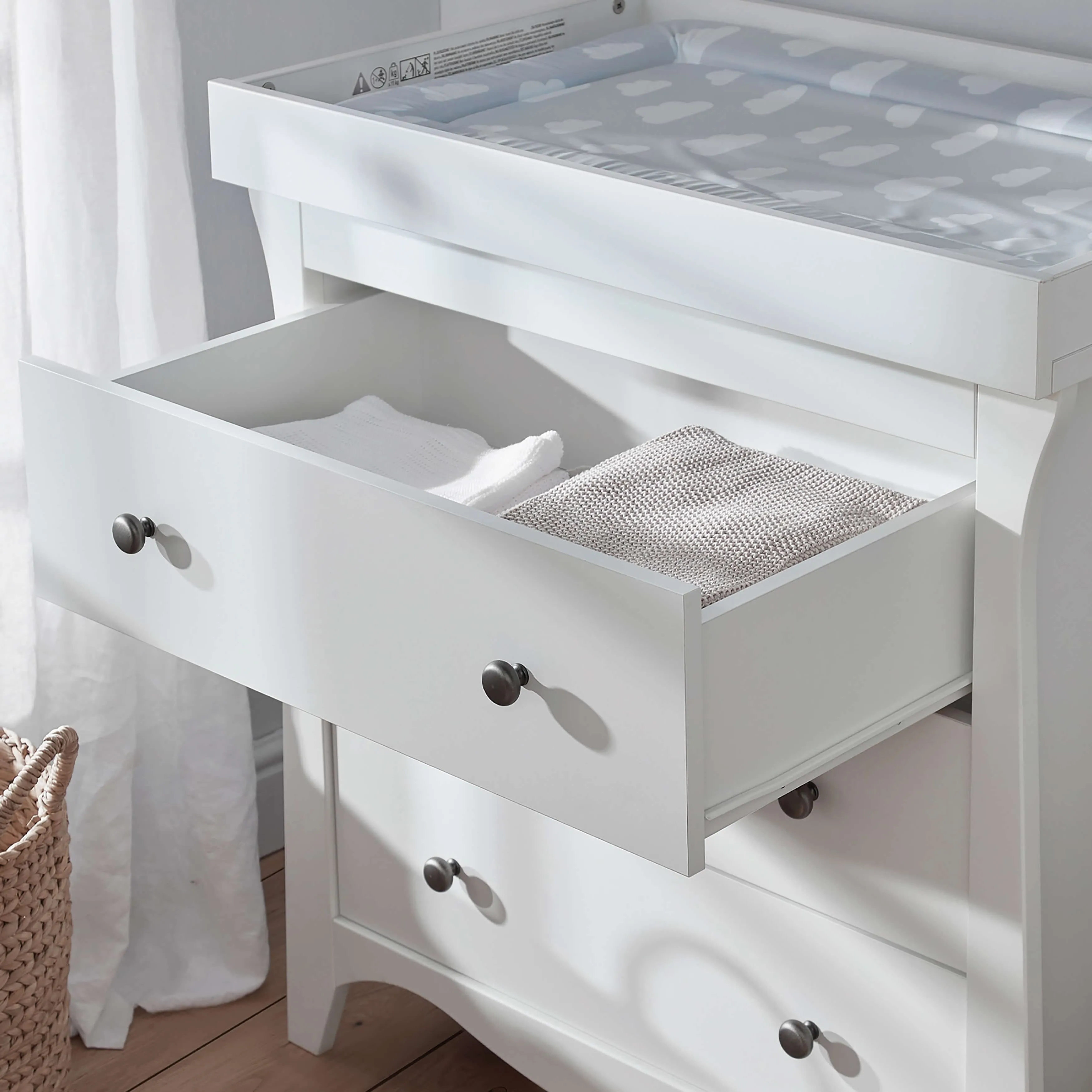 Cuddleco Clara 3 Piece Set 3 Drawer Dresser, Cot Bed and Wardrobe - White