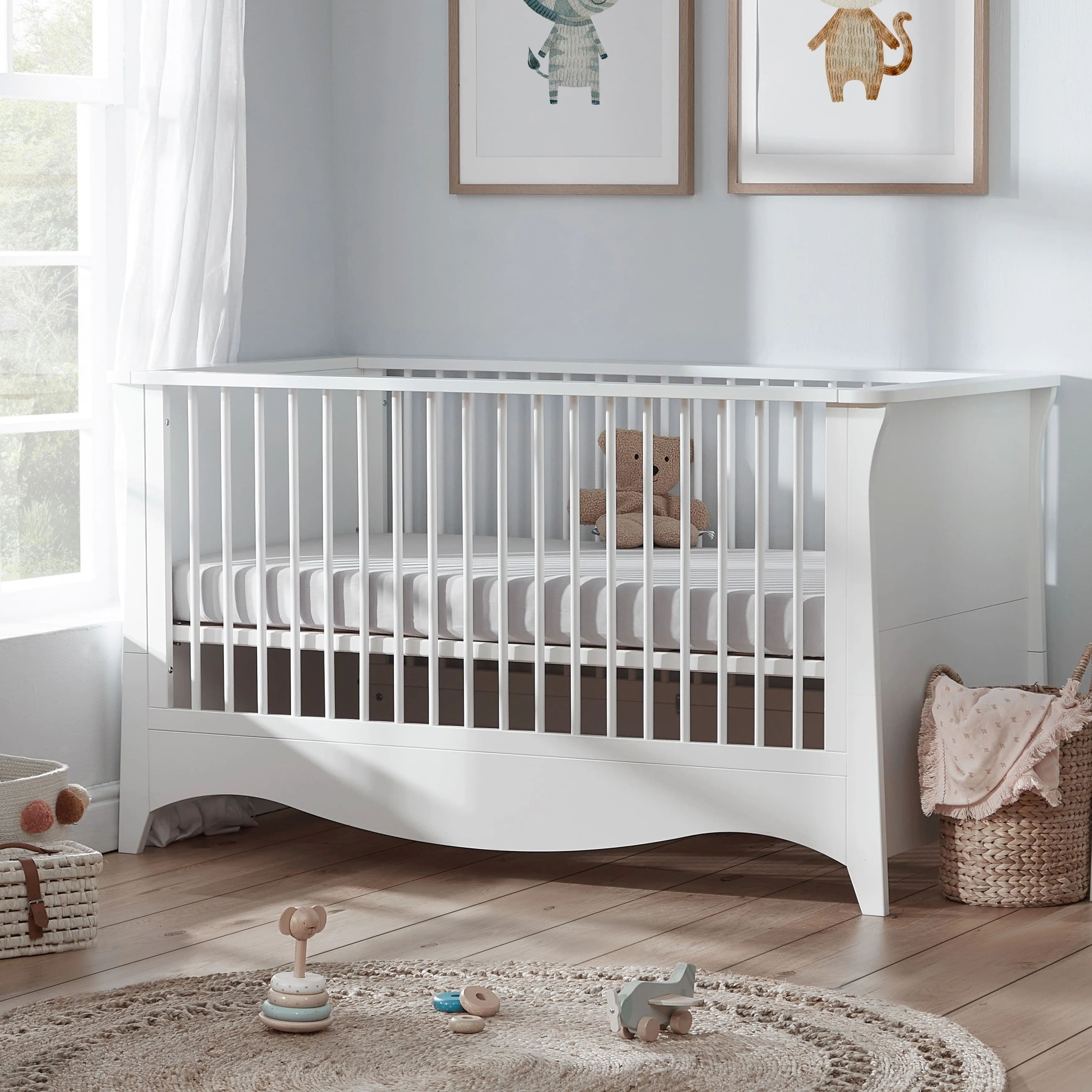 Cuddleco Clara 3 Piece Set 3 Drawer Dresser, Cot Bed and Wardrobe - White
