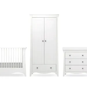 Cuddleco Clara 3 Piece Set 3 Drawer Dresser, Cot Bed and Wardrobe - White