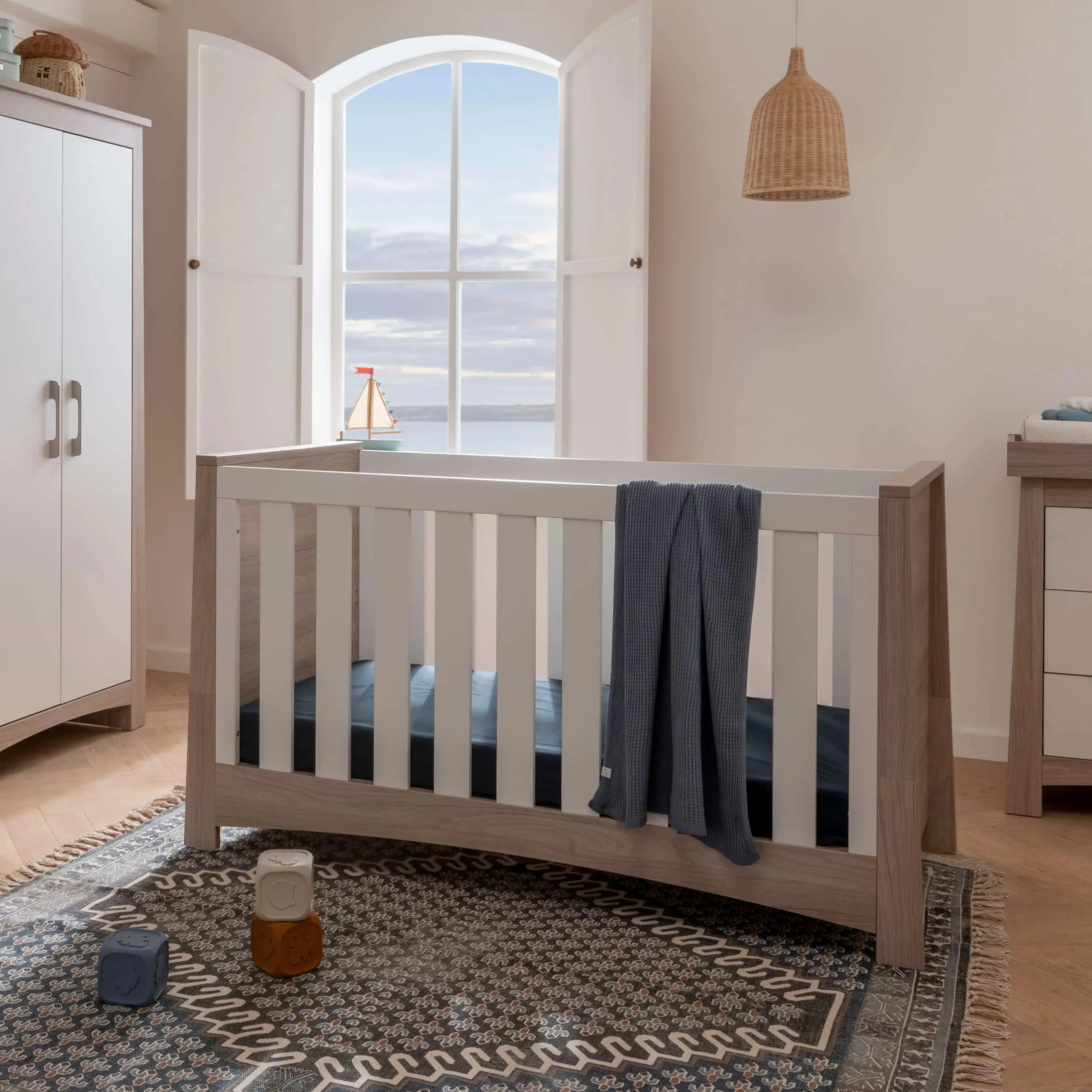 CuddleCo Lana 2 Piece Nursery Furniture Set (Cot Bed & Dresser) - Ash & White