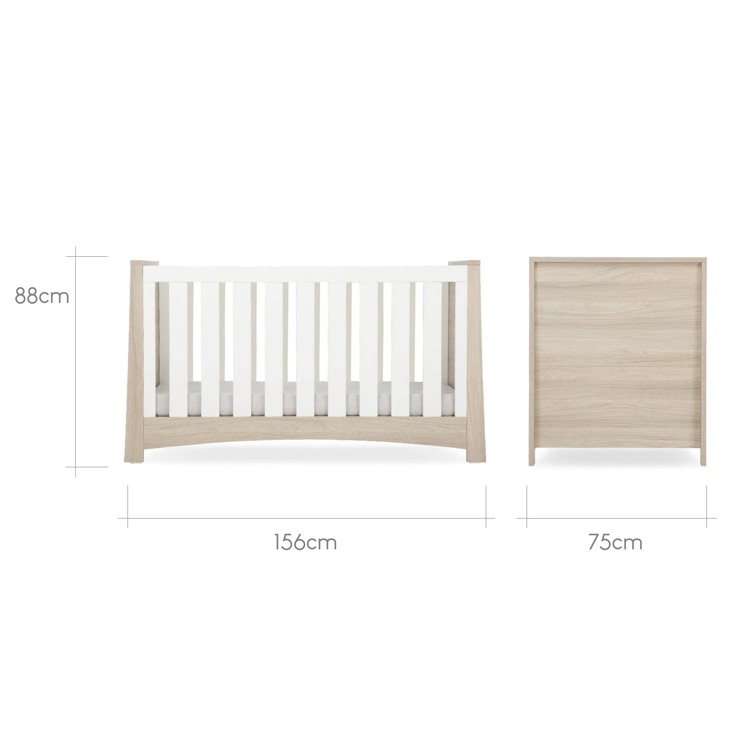 CuddleCo Lana 2 Piece Nursery Furniture Set (Cot Bed & Dresser) - Ash & White