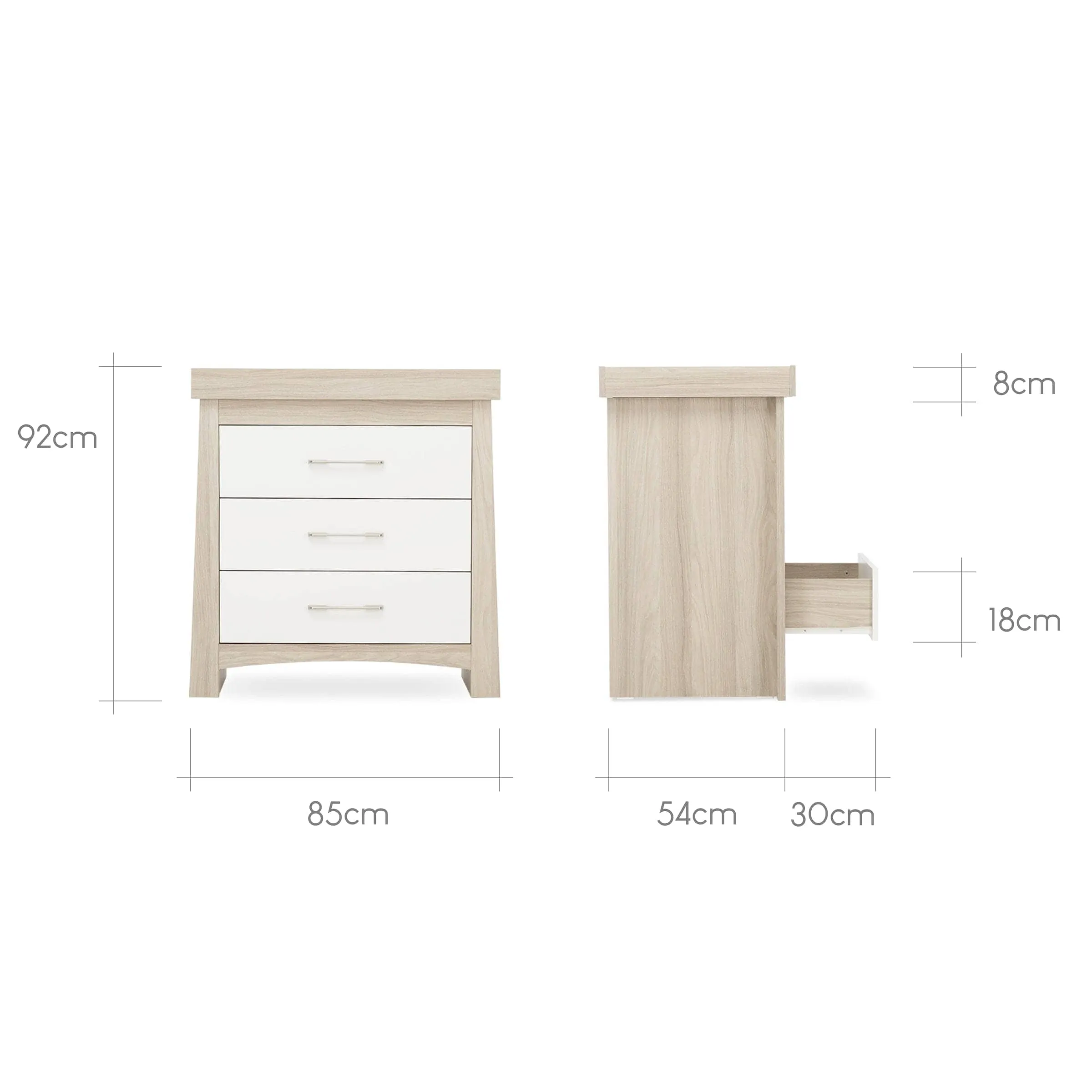 CuddleCo Lana 2 Piece Nursery Furniture Set (Cot Bed & Dresser) - Ash & White