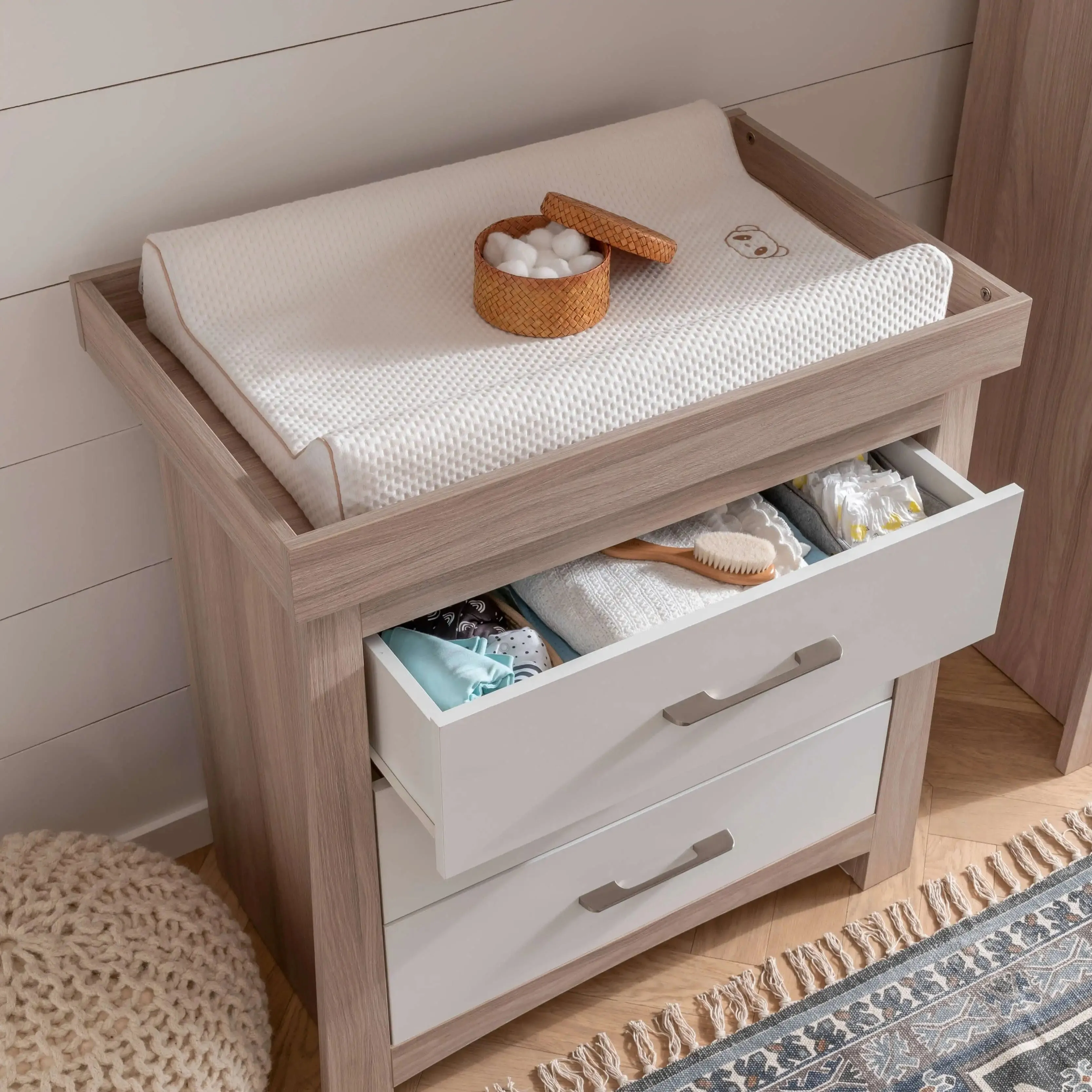 CuddleCo Lana 2 Piece Nursery Furniture Set (Cot Bed & Dresser) - Ash & White