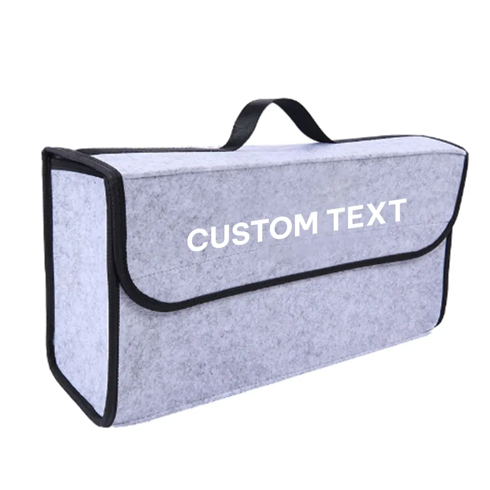 Custom Text For Soft Felt Car Bag Organizer, Compatible with All Cars, Folding Car Storage Box Non Slip Fireproof Car Trunk Organizer FD12990