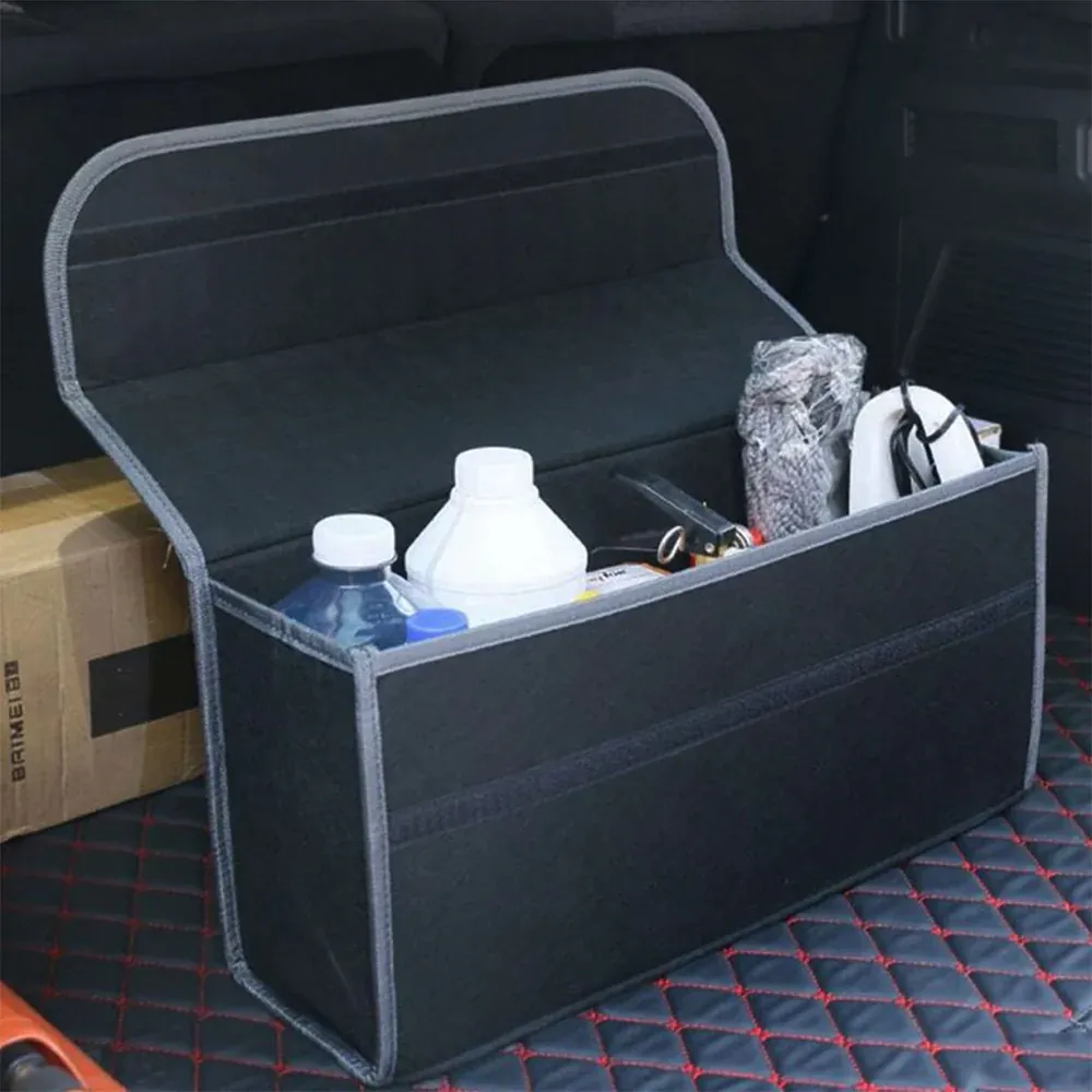 Custom Text For Soft Felt Car Bag Organizer, Compatible with All Cars, Folding Car Storage Box Non Slip Fireproof Car Trunk Organizer FD12990