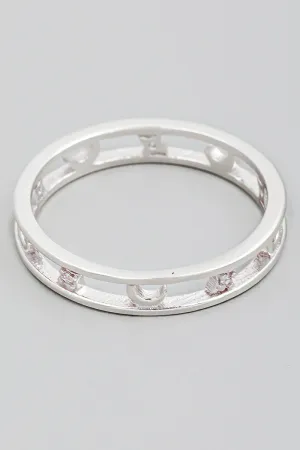 Dainty Moon And Star Adorned Silver Ring