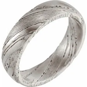 Damascus Steel 6 mm Flat  Patterned Band Size 10.5