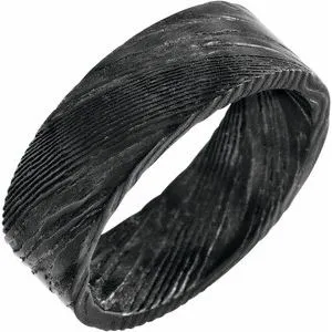 Damascus Steel 8 mm Flat Black  Patterned Band Size 12