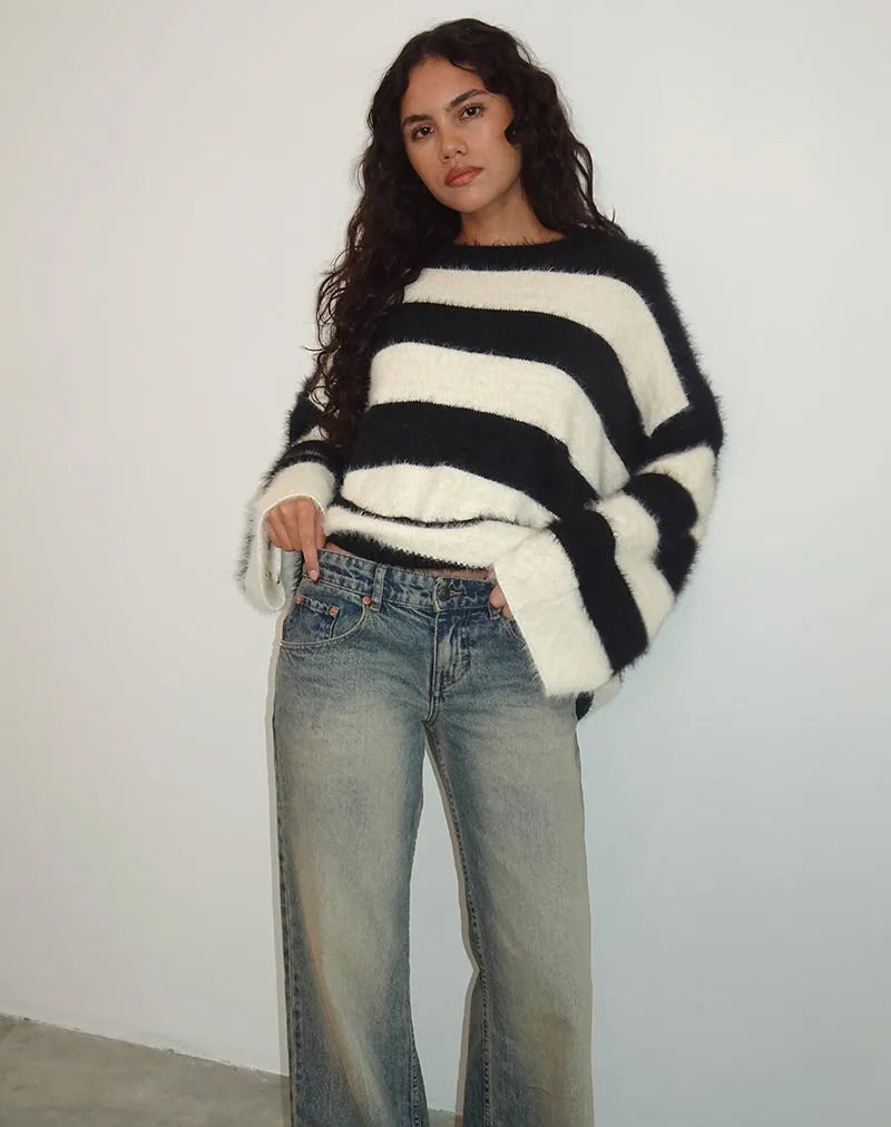 Daya Fluffy Jumper in Ivory and Black Stripe