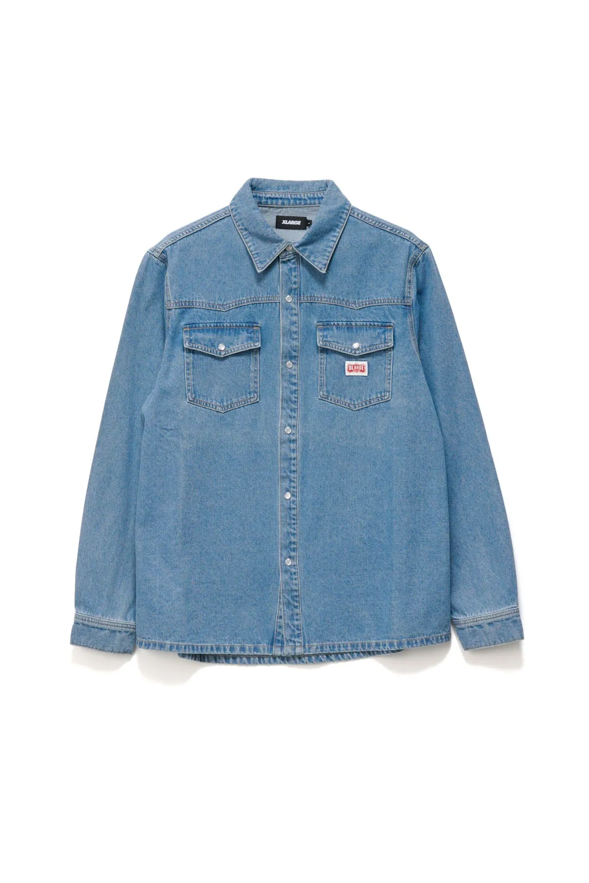 DENIM WESTERN LONG SLEEVE SHIRT - MID BLUE