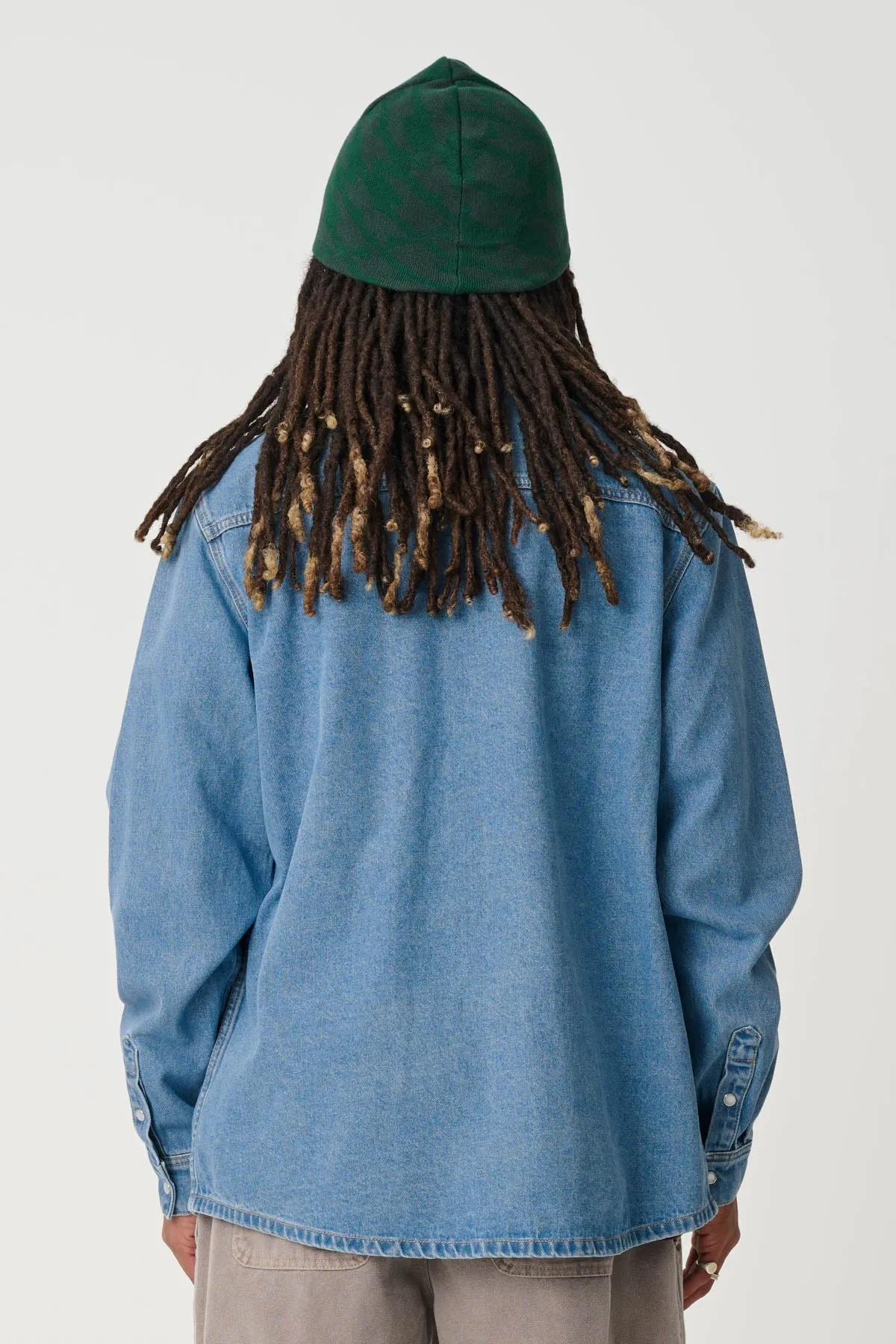 DENIM WESTERN LONG SLEEVE SHIRT - MID BLUE