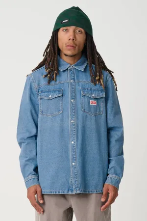 DENIM WESTERN LONG SLEEVE SHIRT - MID BLUE