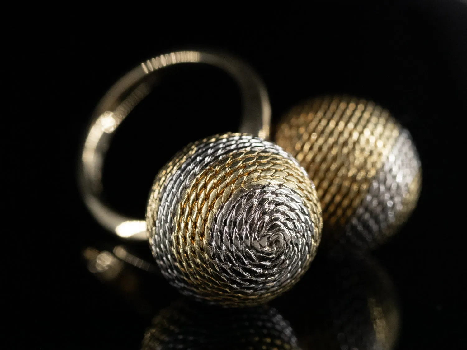 Diagonal Ball Bypass Ring in 18K Yellow and White Gold