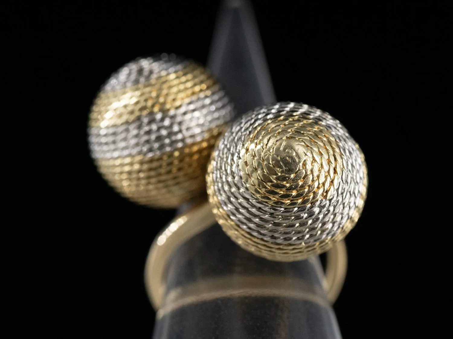 Diagonal Ball Bypass Ring in 18K Yellow and White Gold