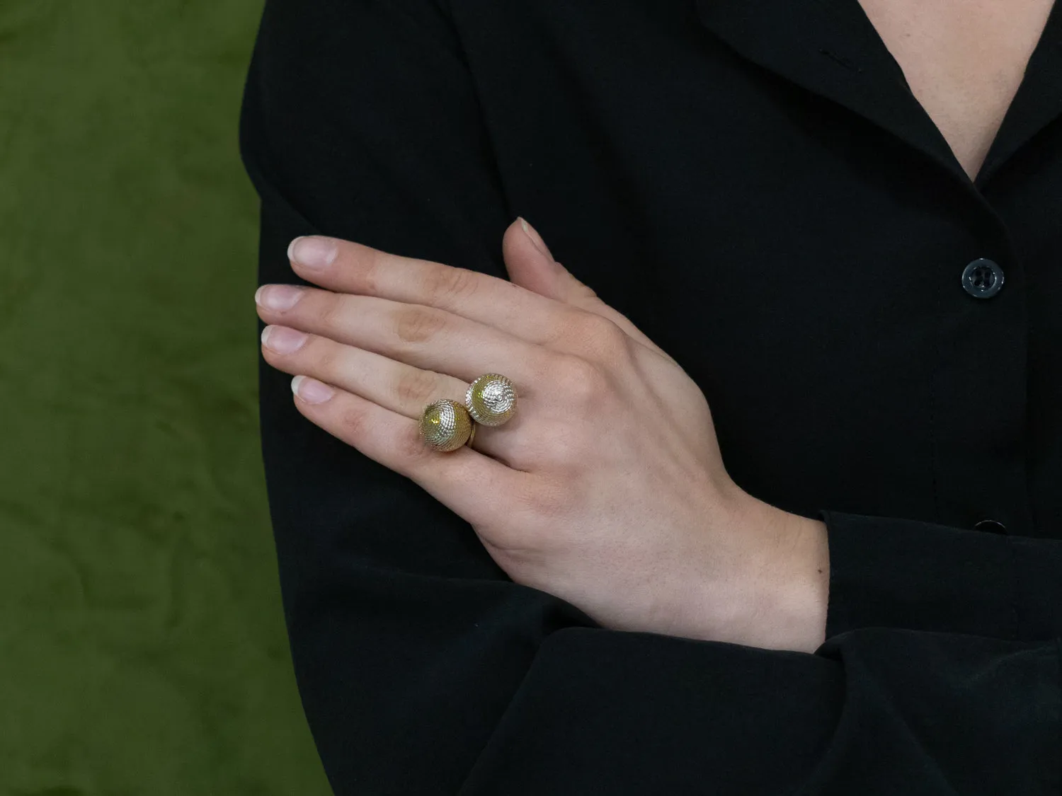 Diagonal Ball Bypass Ring in 18K Yellow and White Gold