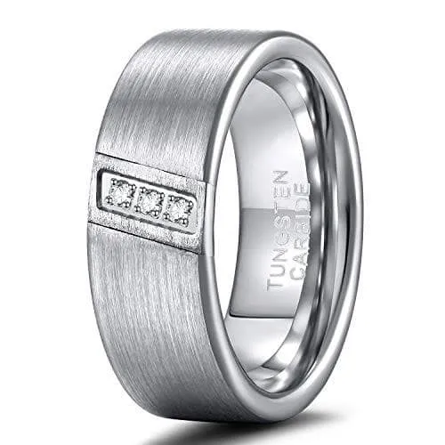 Diagonal Diamond Brushed Men's Tungsten Wedding Band