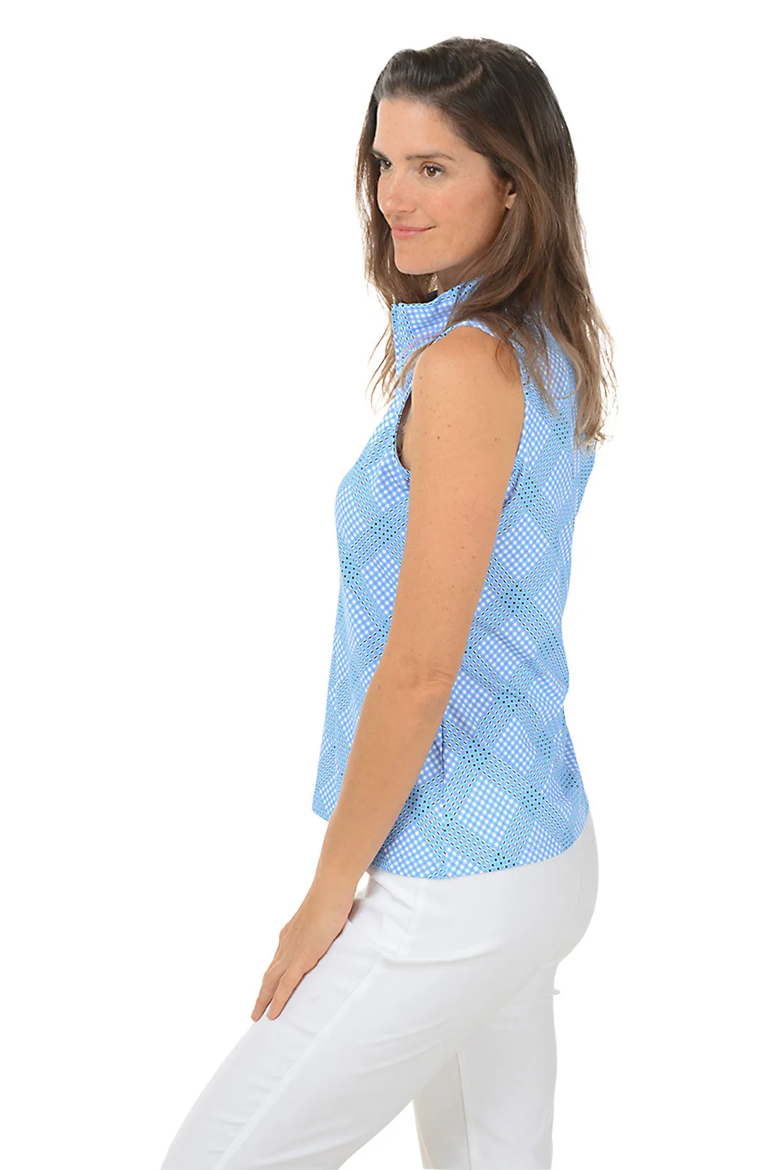 Diagonal Gingham UPF50  Sleeveless Zip Top