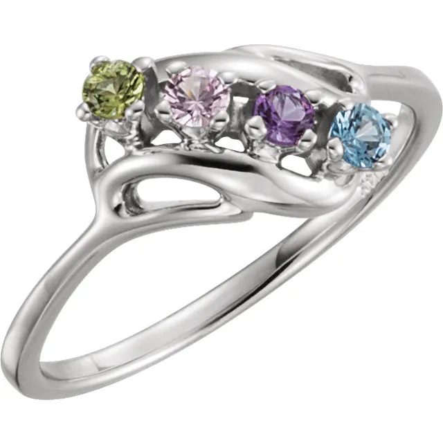 Diagonal Swirl Mother's Family Birthstone Ring