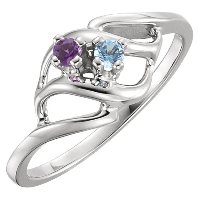 Diagonal Swirl Mother's Family Birthstone Ring