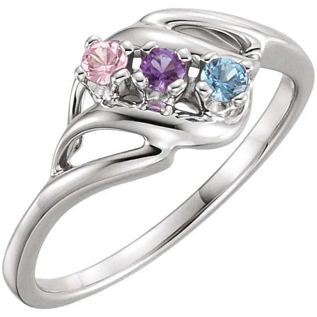 Diagonal Swirl Mother's Family Birthstone Ring