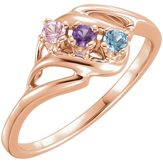 Diagonal Swirl Mother's Family Birthstone Ring