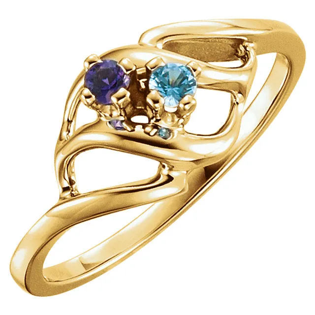 Diagonal Swirl Mother's Family Birthstone Ring