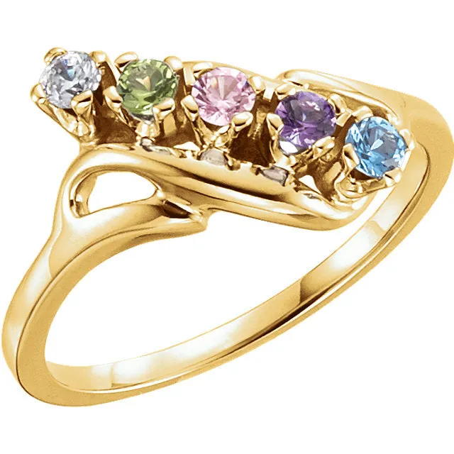 Diagonal Swirl Mother's Family Birthstone Ring