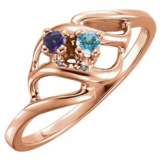 Diagonal Swirl Mother's Family Birthstone Ring