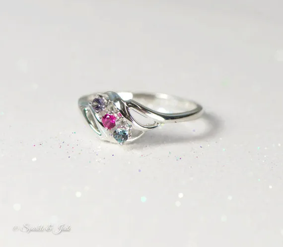 Diagonal Swirl Mother's Family Birthstone Ring