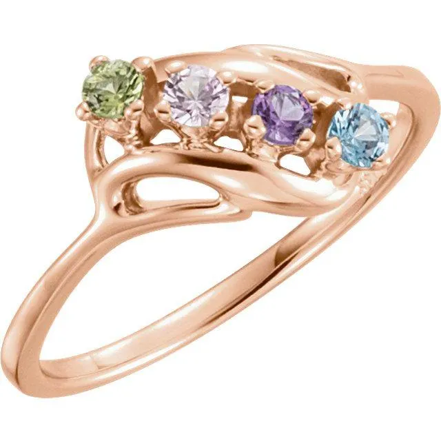 Diagonal Swirl Mother's Family Birthstone Ring