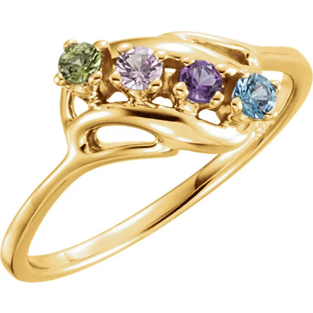 Diagonal Swirl Mother's Family Birthstone Ring
