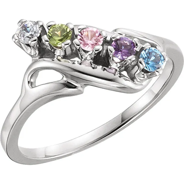 Diagonal Swirl Mother's Family Birthstone Ring