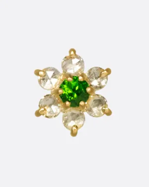 Diamond and Chrome Diopside Flower Threadless Stud Earring