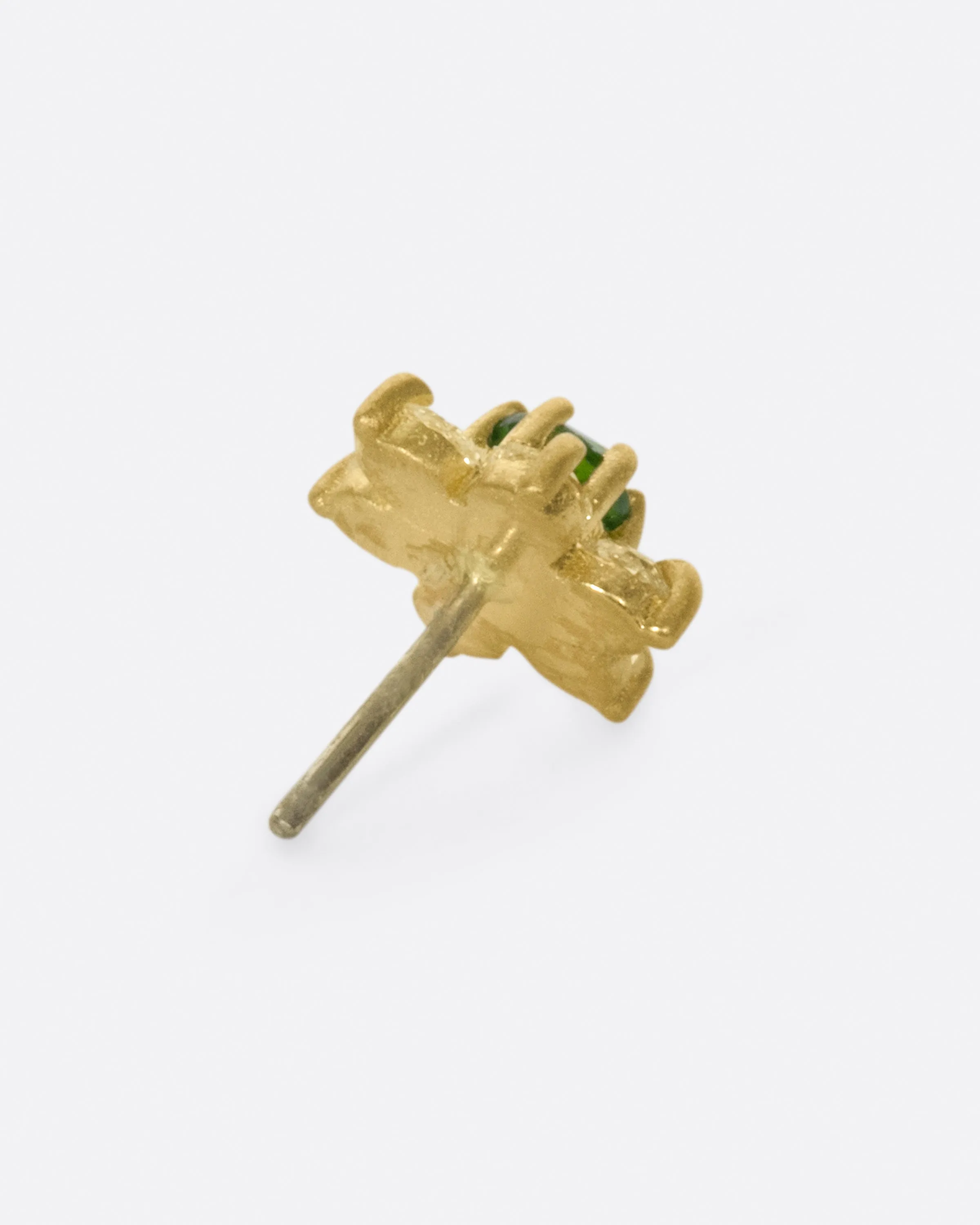 Diamond and Chrome Diopside Flower Threadless Stud Earring