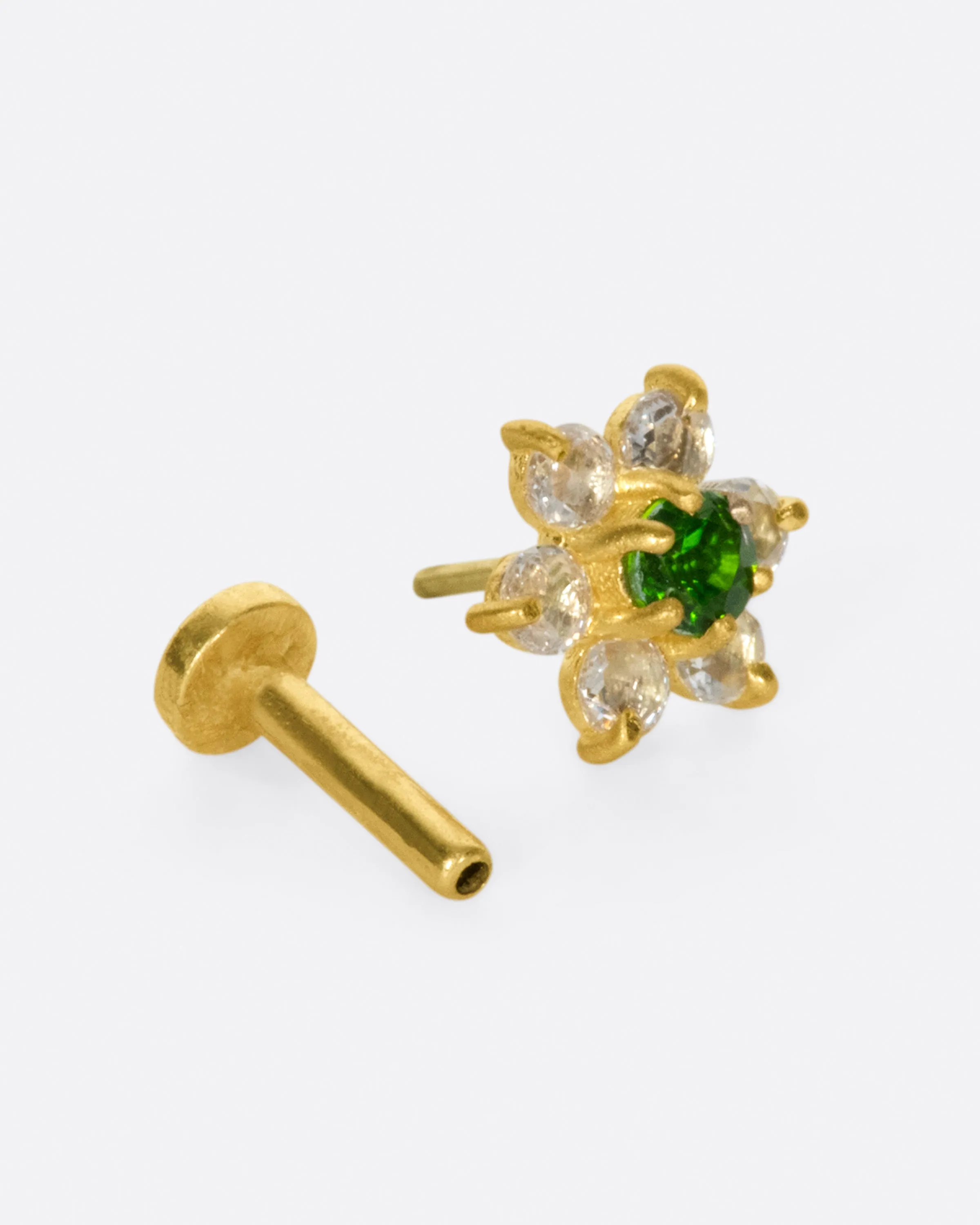 Diamond and Chrome Diopside Flower Threadless Stud Earring