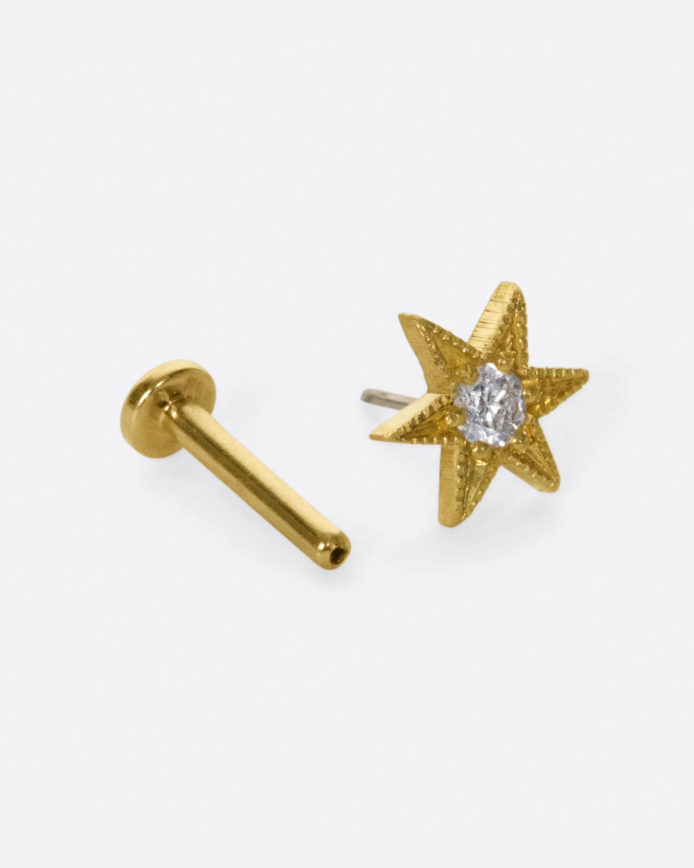 Diamond Six Point Star Threadless Earring