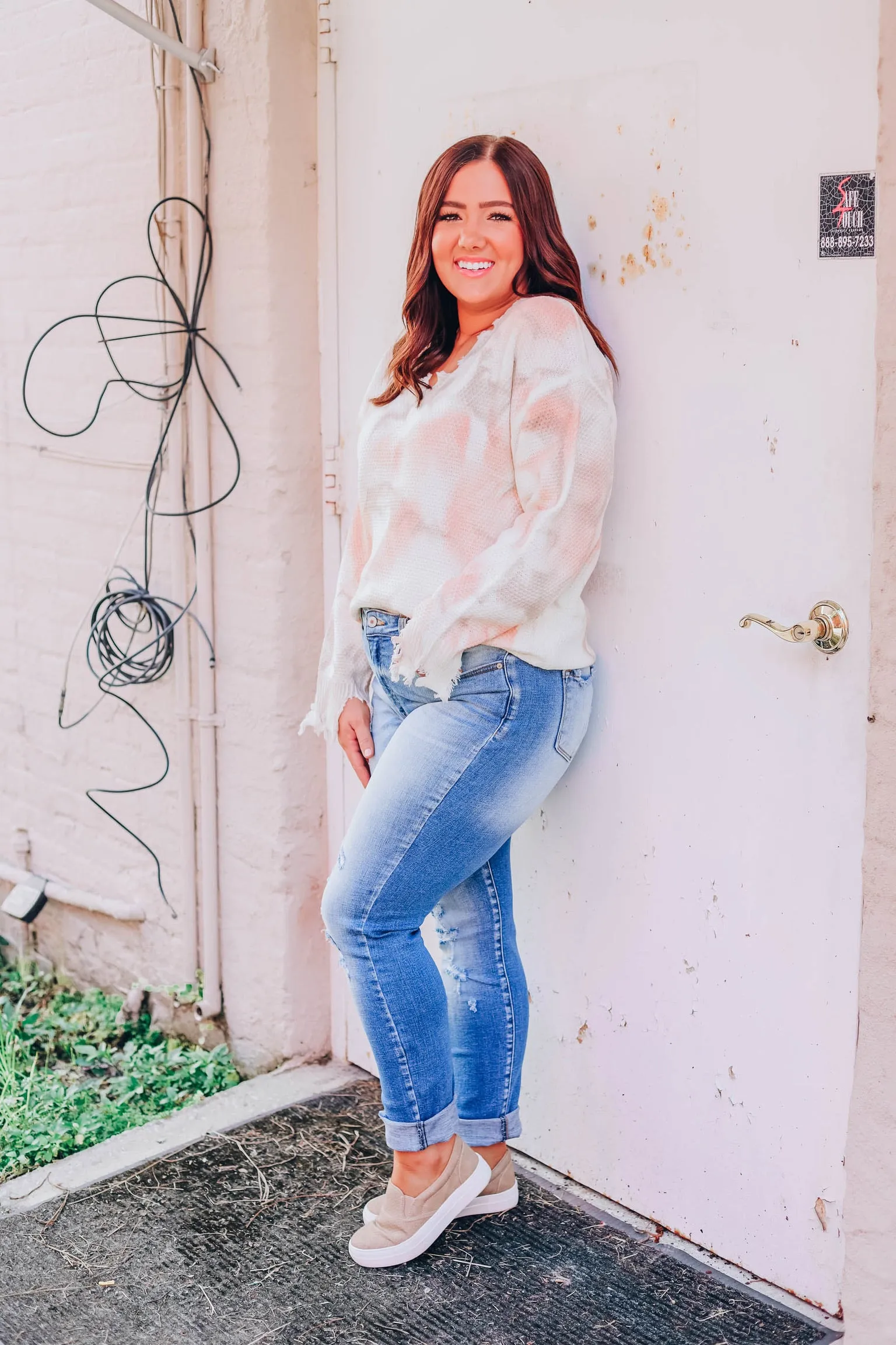 Donate Peach Marble Sweater - Distressed S-3X