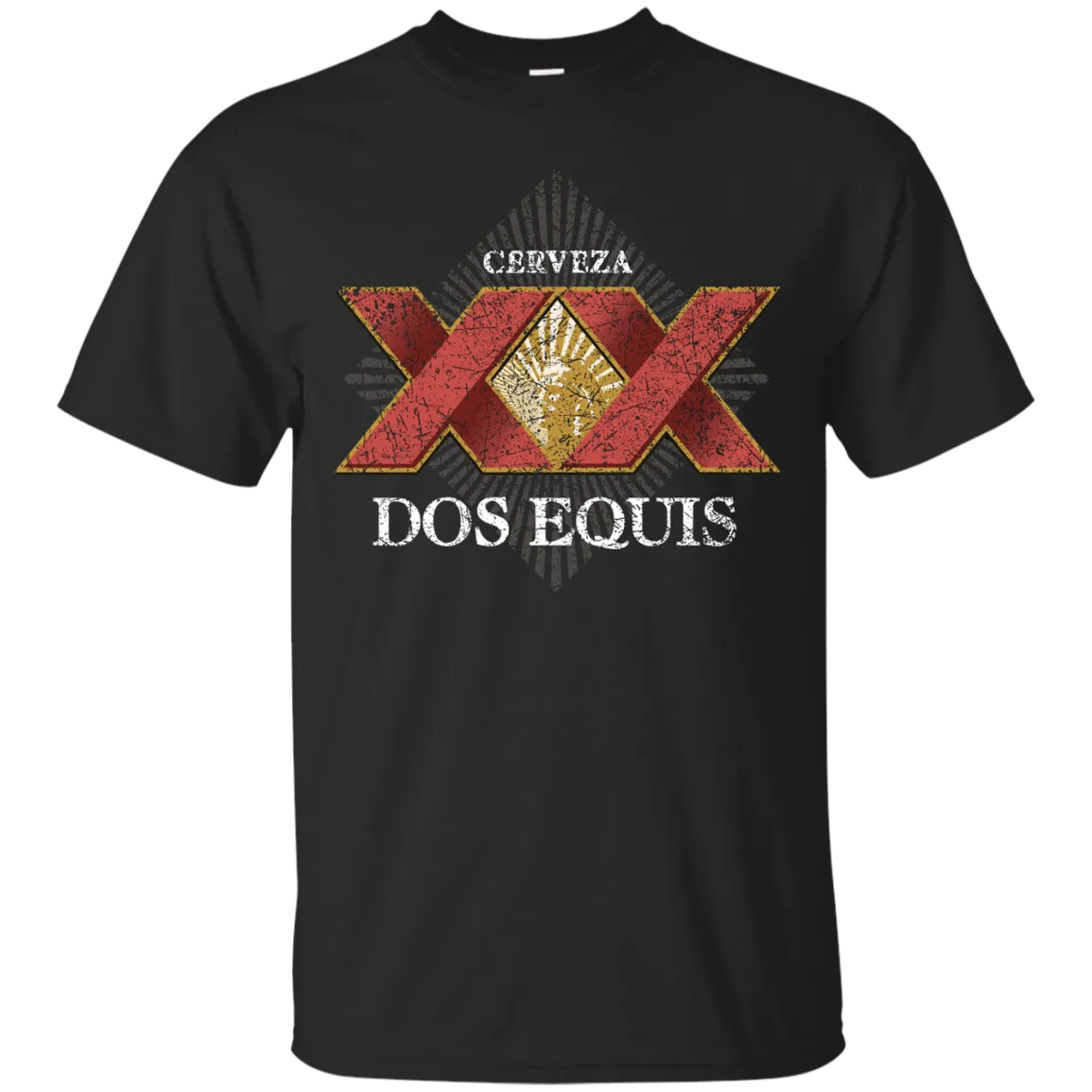 Dos Equis XX Lager Beer T-Shirt Custom Designed Worn Label Pattern
