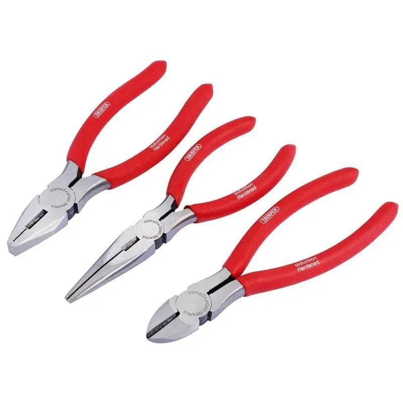 Draper 3Pc Pliers Set Carbon Steel 160Mm Combination Side Cutting & Long Nose