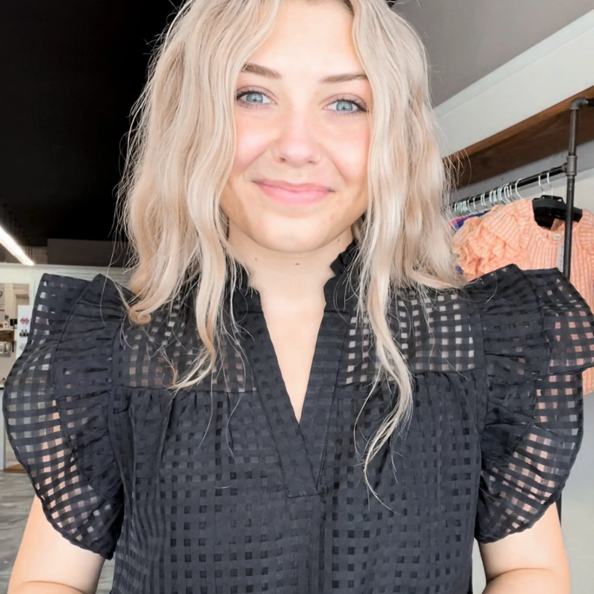 Dreaming of Game Day Black Checkered Organza Top