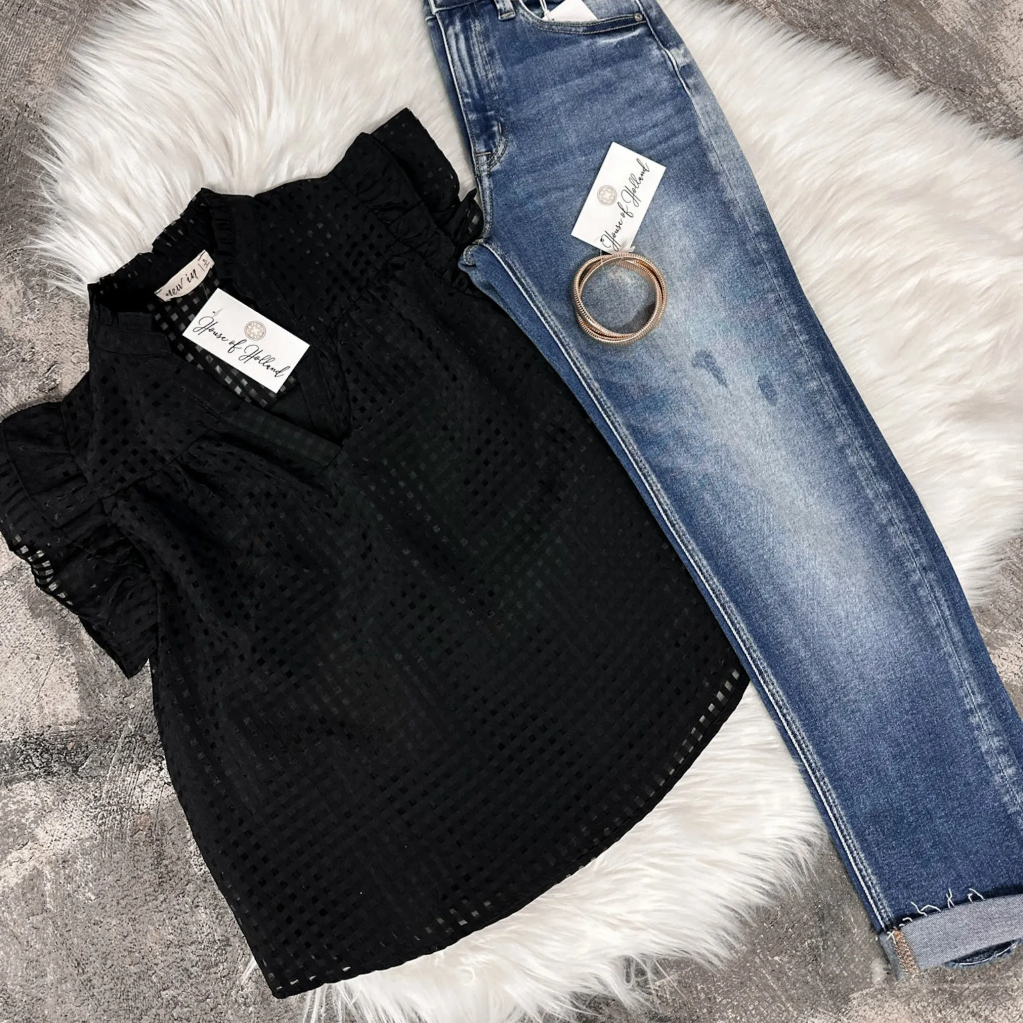 Dreaming of Game Day Black Checkered Organza Top