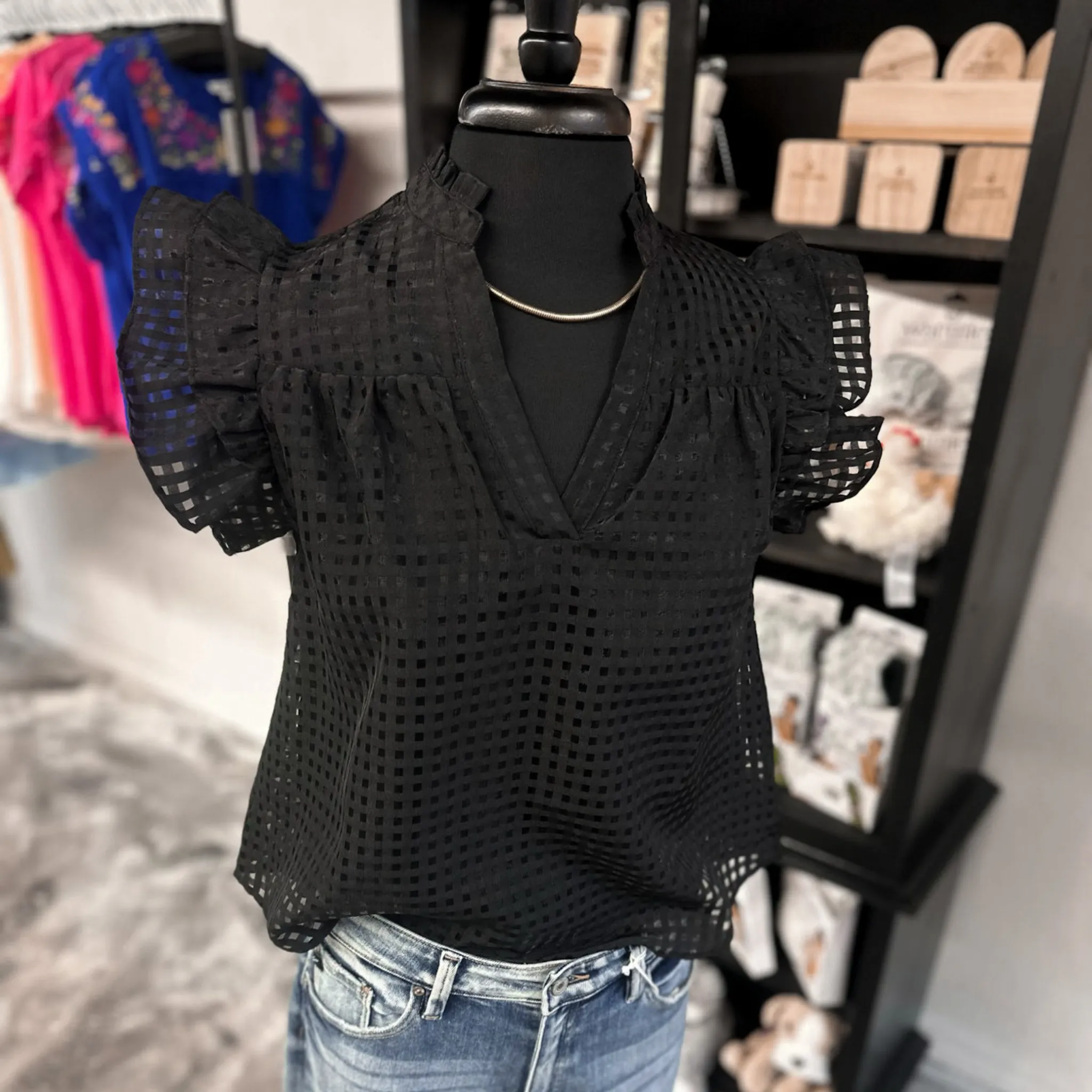 Dreaming of Game Day Black Checkered Organza Top