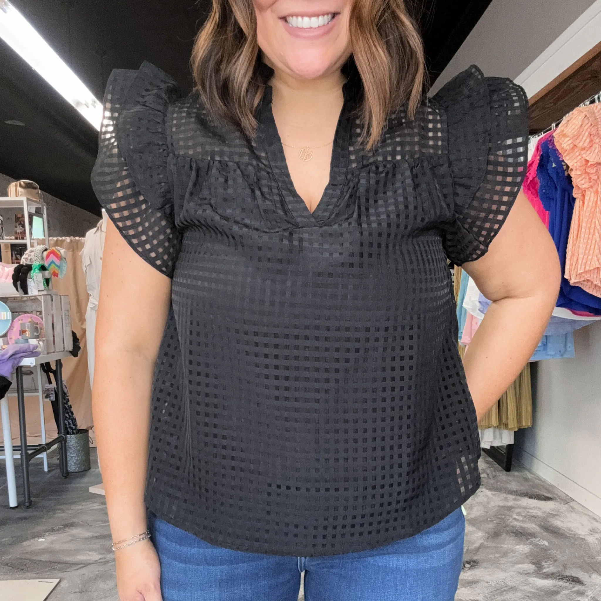 Dreaming of Game Day Black Checkered Organza Top