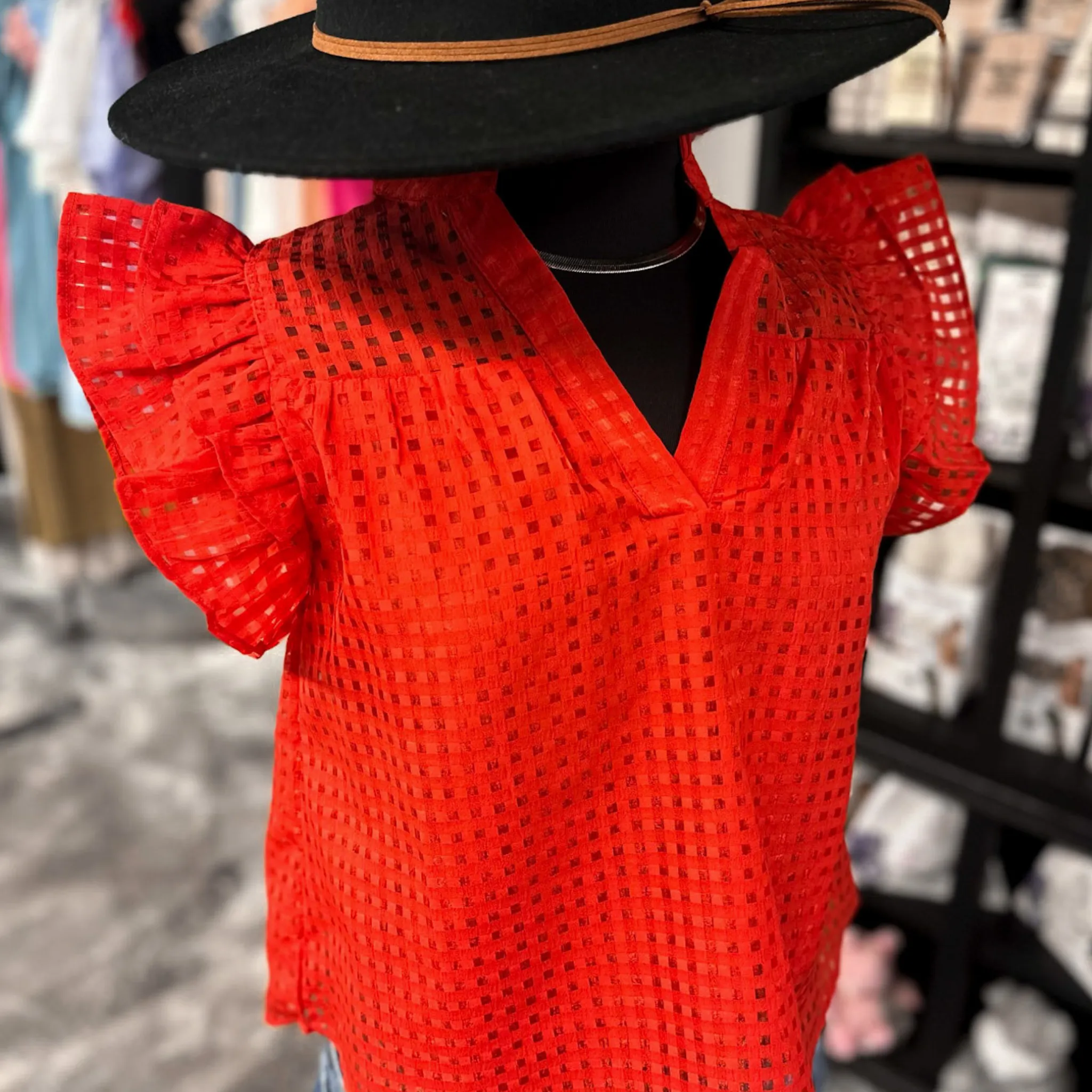 Dreaming of Game Day Red Checkered Organza Top
