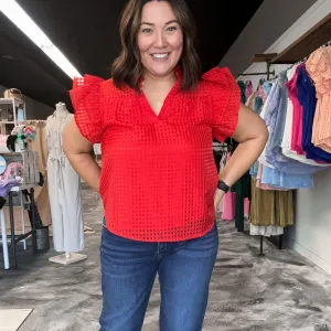Dreaming of Game Day Red Checkered Organza Top