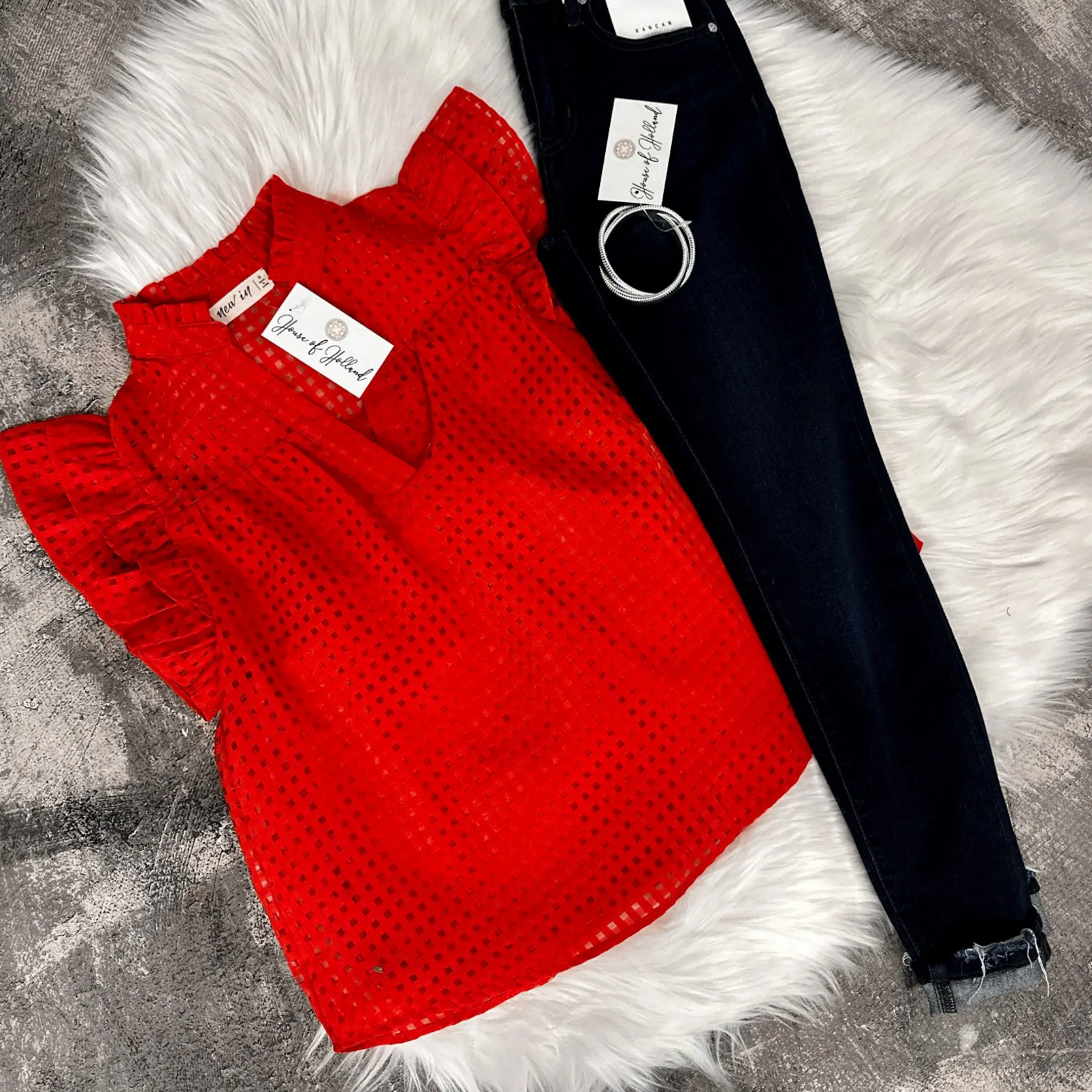 Dreaming of Game Day Red Checkered Organza Top
