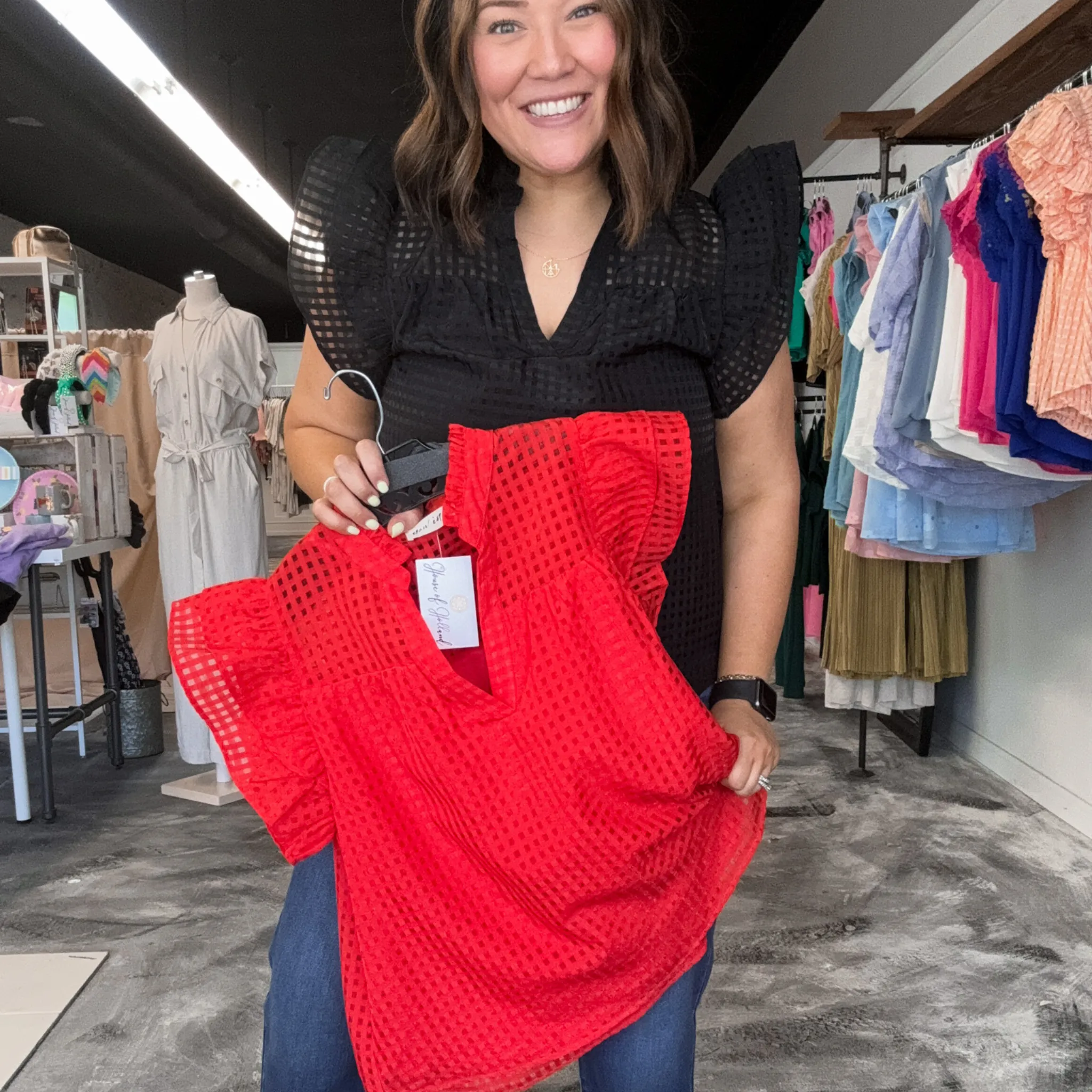 Dreaming of Game Day Red Checkered Organza Top