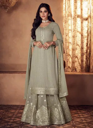 Dusty Beige Badla Embellished Designer Lehenga Suit